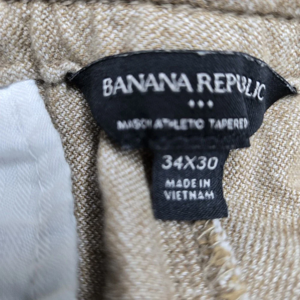 Banana Republic Men Pants 34X30 Tan Cotton Linen Dress Mason Athletic Tapered